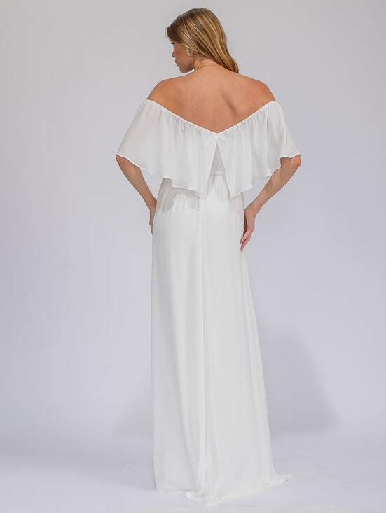 Sugarlips Dresses & Skirts - XS, White Boho Off Shoulder Maxi Dress Flowy Ruffle Beach Wedding Bridal Dress